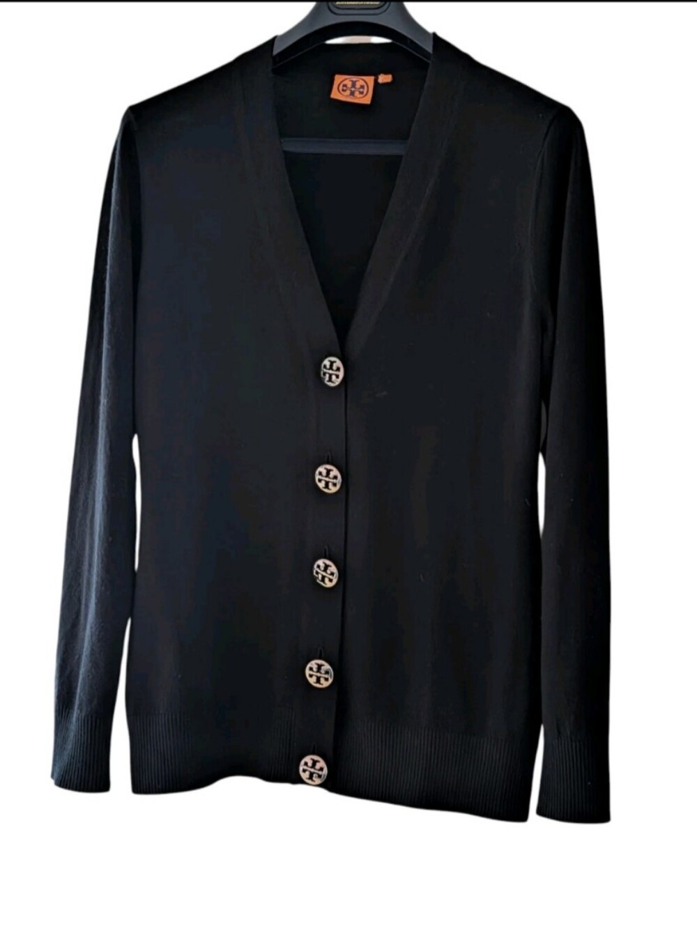 Tory Burch Black V-Neck Logo Button Cardigan